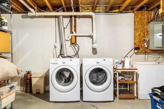 578 Little River Rd, Lebanon, ME 04027 - laundry room with washing machine and clothes dryer and electric panel