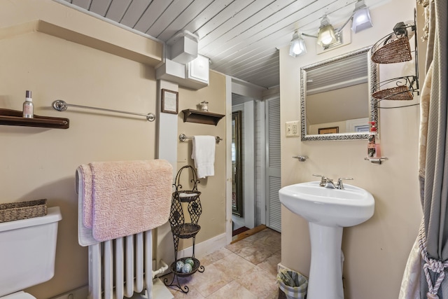 9 Dry Point Dr, Rome, ME 04963 - half bath featuring toilet, baseboards, wood ceiling, and a sink