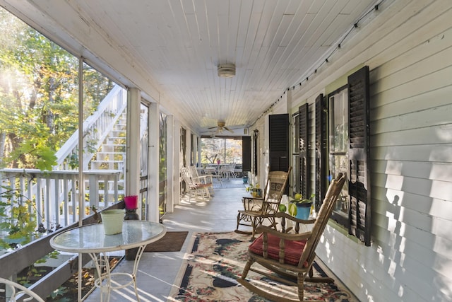 9 Dry Point Dr, Rome, ME 04963 - sunroom / solarium featuring a ceiling fan and outdoor dining space
