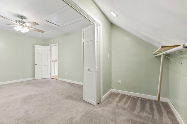 20 Cobble Hill Rd, New Gloucester, ME 04260 - bonus room with attic access, carpet floors, a ceiling fan, baseboards, and lofted ceiling