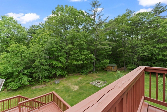 20 Cobble Hill Rd, New Gloucester, ME 04260 - wooden deck featuring an outdoor fire pit and a yard