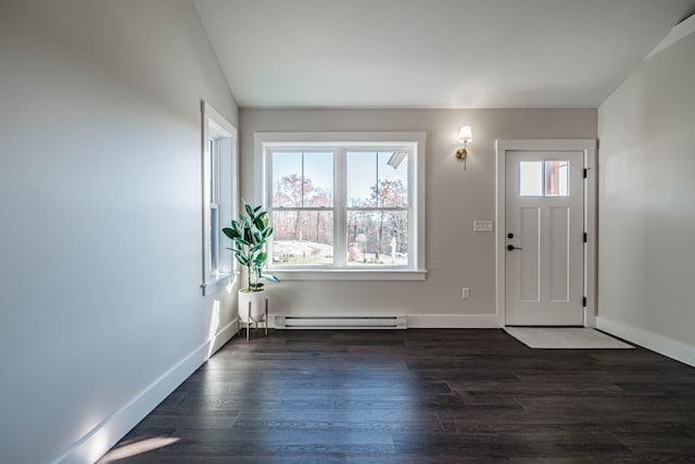 19 Efficiency Way, Bridgton, ME 04009 - entryway featuring baseboard heating, baseboards, and dark wood-style floors