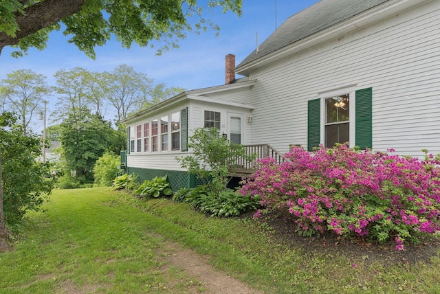 20 Green St, Winthrop, ME 04364 - view of side of property with a chimney and a yard