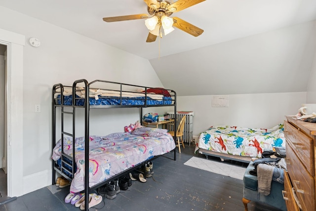 20 Green St, Winthrop, ME 04364 - bedroom featuring a ceiling fan, vaulted ceiling, and wood finished floors