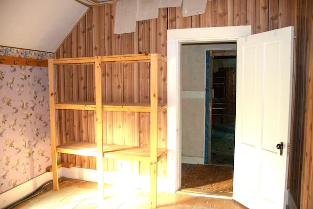 16 Gerry Rd, Sherman, ME 04776 - interior space with vaulted ceiling and wallpapered walls