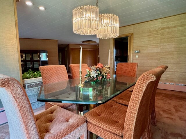 02 Rogers St, Houlton, ME 04730 - carpeted dining room featuring a chandelier and recessed lighting