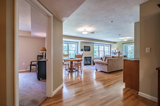 170 E Grand Ave Unit 1, Old Orchard Beach, ME 04064 - living area featuring light wood finished floors, a glass covered fireplace, and baseboards