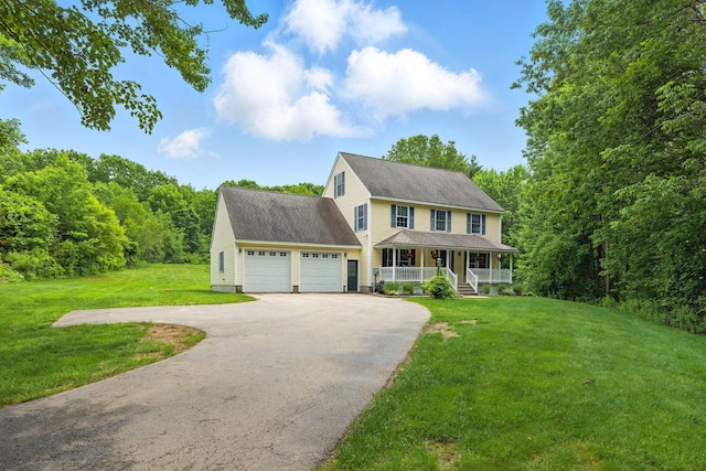 8 Rileys Run, Berwick, ME 03901 - colonial home with a porch, asphalt driveway, a garage, and a front yard