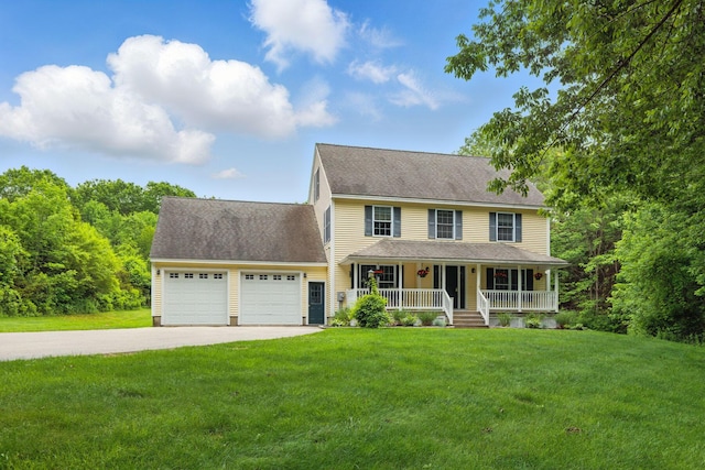 8 Rileys Run, Berwick, ME 03901 - colonial inspired home featuring a porch, an attached garage, driveway, a front lawn, and a shingled roof