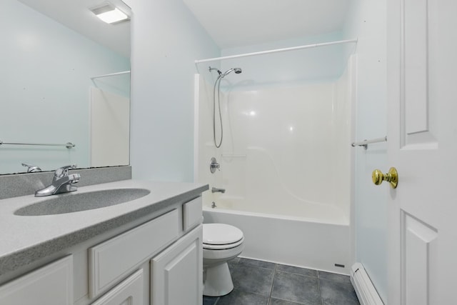 8 Rileys Run, Berwick, ME 03901 - full bath with toilet, vanity, a baseboard heating unit, shower / washtub combination, and tile patterned floors