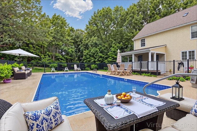 8 Rileys Run, Berwick, ME 03901 - view of pool featuring an outdoor living space, a patio area, outdoor dining space, and view of scattered trees