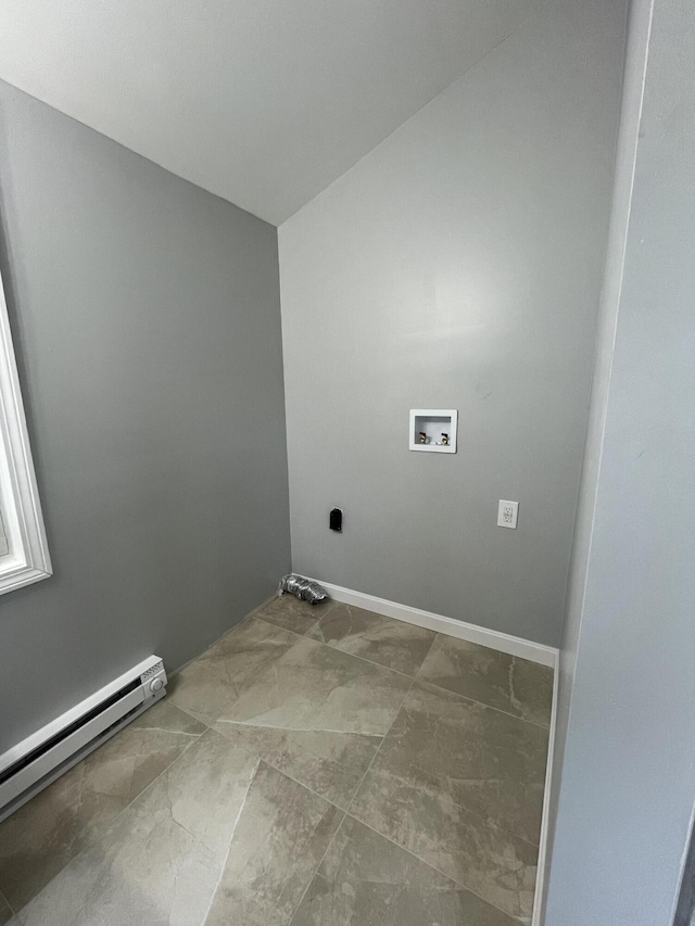 6 Hidden Ave, Livermore Falls, ME 04254 - laundry room featuring a baseboard heating unit, hookup for a washing machine, marble finish flooring, and baseboards