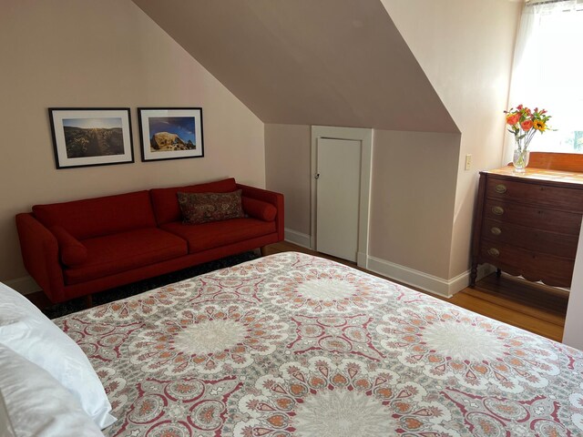 2 Lookout Point Rd, Bar Harbor, ME 04609 - bedroom featuring vaulted ceiling and wood finished floors