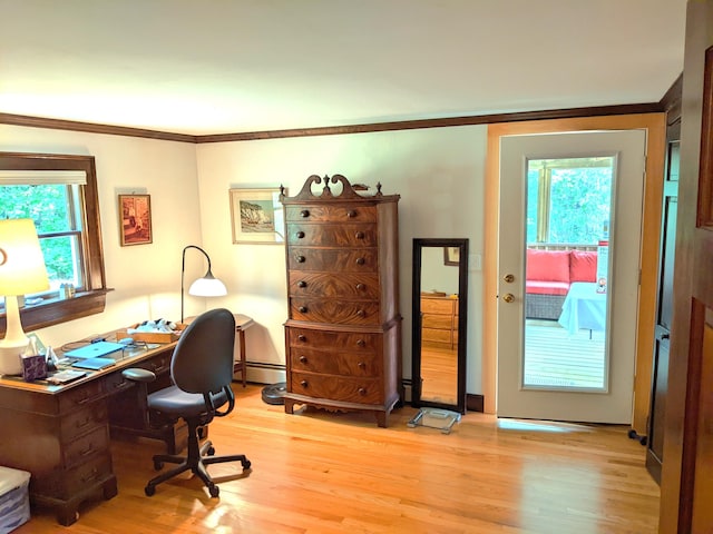 630 Youngs Ridge Rd, Acton, ME 04001 - office space with light wood-type flooring, baseboard heating, and ornamental molding