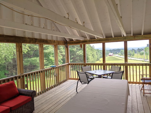 630 Youngs Ridge Rd, Acton, ME 04001 - sunroom / solarium featuring outdoor dining area, lofted ceiling, and healthy amount of natural light