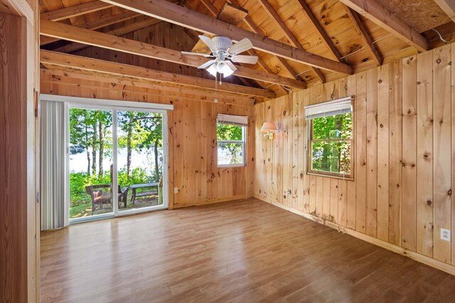 16 Maple Ridge Dr, Monmouth, ME 04259 - spare room featuring wooden walls, wood finished floors, ceiling fan, and wooden ceiling