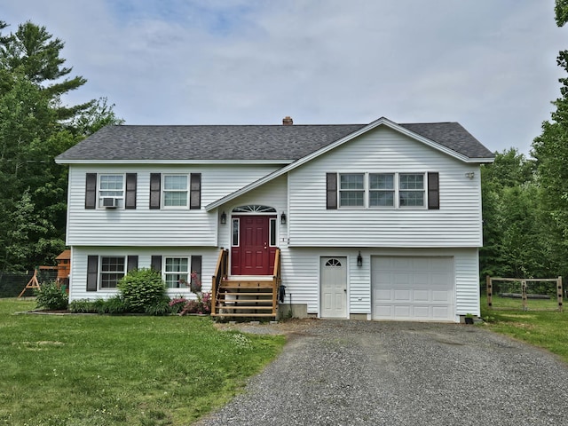 30 Cedar Breeze S, Glenburn, ME 04401 - bi-level home with driveway, a garage, roof with shingles, cooling unit, and a chimney