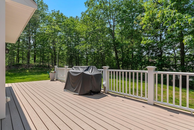 106 Fieldstone Estates Rd, York, ME 03909 - wooden deck with a yard, area for grilling, and view of wooded area