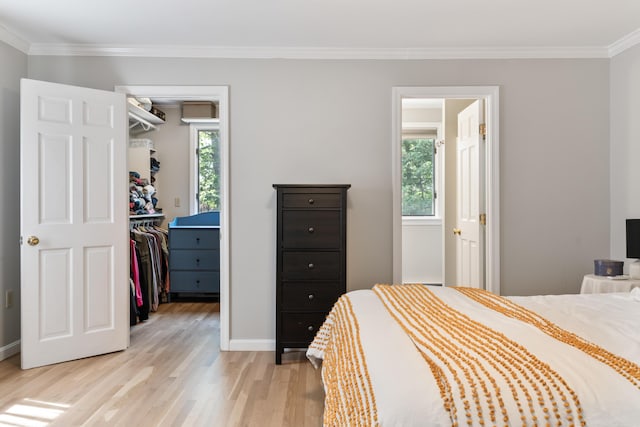 106 Fieldstone Estates Rd, York, ME 03909 - bedroom featuring a spacious closet, light wood-style flooring, ornamental molding, baseboards, and a closet