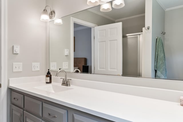 106 Fieldstone Estates Rd, York, ME 03909 - ensuite bathroom with a shower stall, vanity, and crown molding