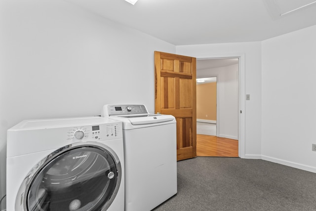 51 Burnham Rd, Saco, ME 04072 - laundry area with independent washer and dryer, carpet, and baseboards