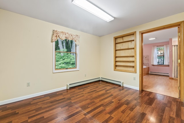 51 Burnham Rd, Saco, ME 04072 - unfurnished room with a baseboard radiator, dark wood-style flooring, and baseboards