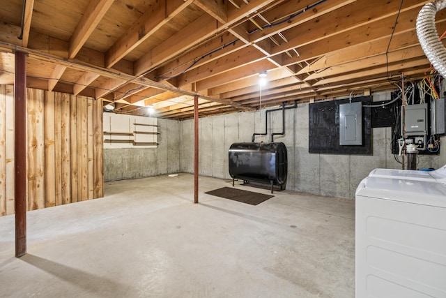 51 Burnham Rd, Saco, ME 04072 - unfinished basement with washer / dryer, oil tank, and electric panel