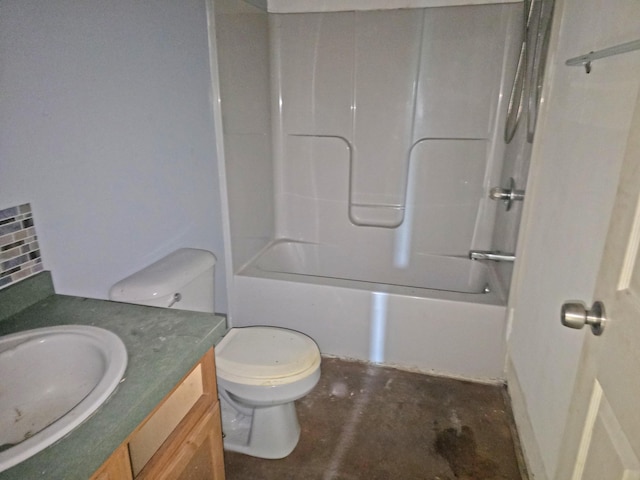 157 Ralph Richardson Rd, Norway, ME 04268 - bathroom featuring vanity, toilet, washtub / shower combination, and unfinished concrete flooring