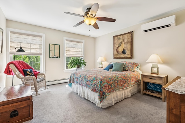 3 Bradfield Way, Kennebunk, ME 04043 - carpeted bedroom with a wall mounted air conditioner, baseboard heating, and a ceiling fan