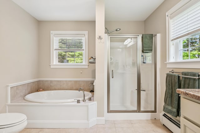 3 Bradfield Way, Kennebunk, ME 04043 - bathroom featuring a baseboard radiator, a shower stall, and healthy amount of natural light