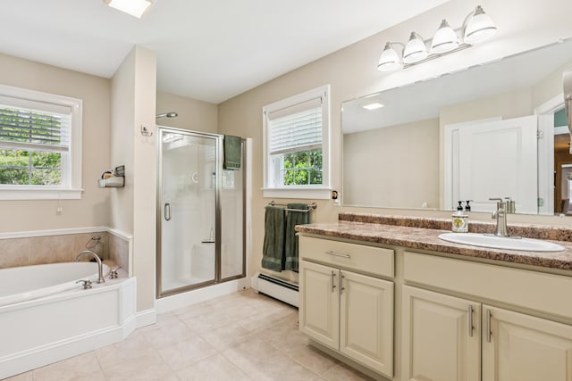 3 Bradfield Way, Kennebunk, ME 04043 - bathroom with vanity, a shower stall, a bath, and healthy amount of natural light