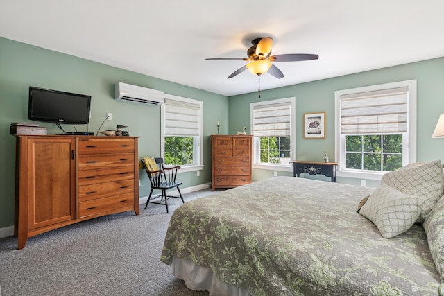 3 Bradfield Way, Kennebunk, ME 04043 - bedroom with a wall mounted air conditioner, carpet, and ceiling fan