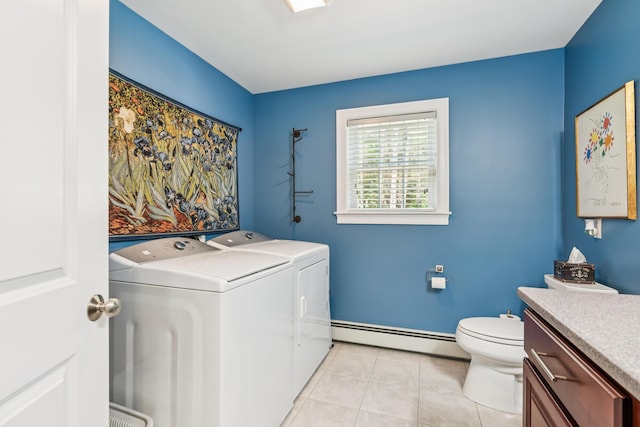 3 Bradfield Way, Kennebunk, ME 04043 - laundry room featuring a baseboard radiator, independent washer and dryer, and light tile patterned flooring