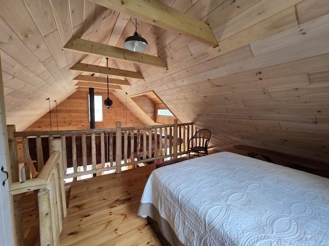 224 Maynard Rd Unit T1 R1, Nbkp, ME 04478 - bedroom with wood finished floors, wood walls, and wood ceiling