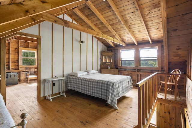 36 Cove Ln, Damariscotta, ME 04543 - bedroom with hardwood / wood-style floors, wooden ceiling, and wood walls