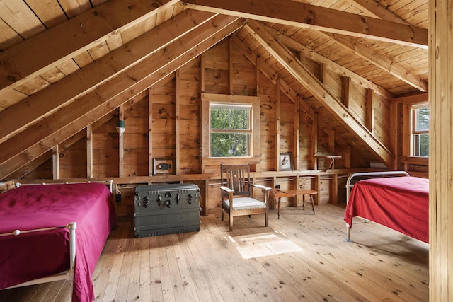 36 Cove Ln, Damariscotta, ME 04543 - unfurnished bedroom featuring wooden ceiling, hardwood / wood-style flooring, and wood walls