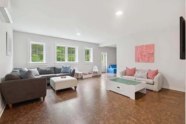 38 Fieldstone Ln, Falmouth, ME 04105 - living area with a wall mounted AC and recessed lighting