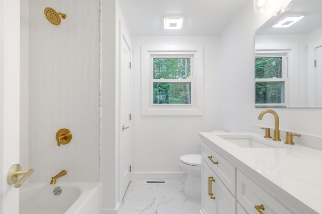 70 Whitten Rd, Kennebunk, ME 04043 - full bath featuring vanity, plenty of natural light, marble finish flooring, and bathtub / shower combination