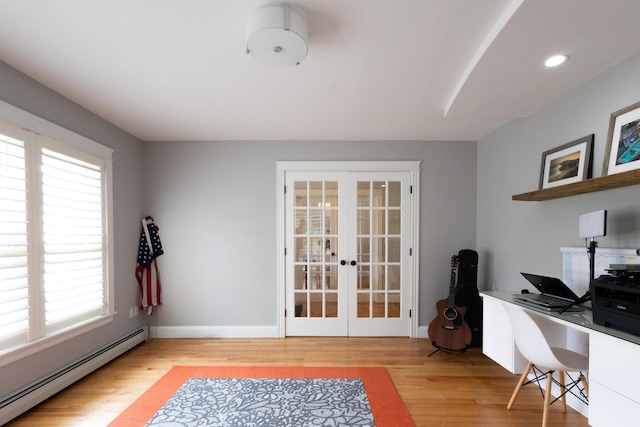 7 Hamlin St, Cape Elizabeth, ME 04107 - office space with a baseboard radiator, french doors, light wood-style flooring, plenty of natural light, and recessed lighting