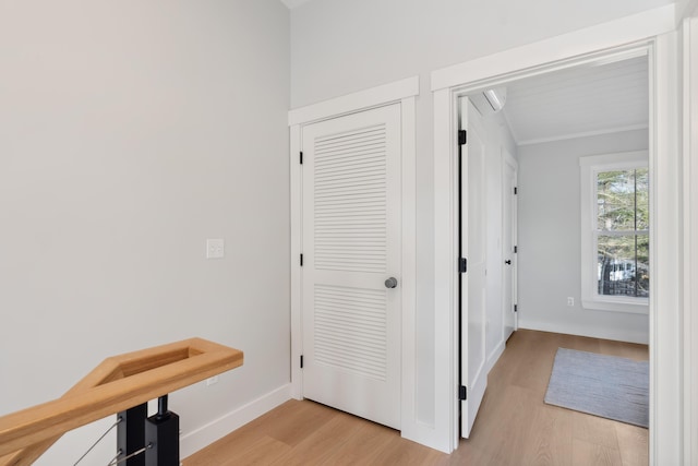 14 Salt Point Dr Unit 19, Old Orchard Beach, ME 04064 - hall featuring light wood-style flooring, baseboards, and crown molding