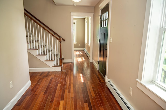 33 Webb Rd, Windham, ME 04062 - entrance foyer with baseboard heating, hardwood / wood-style flooring, and stairs