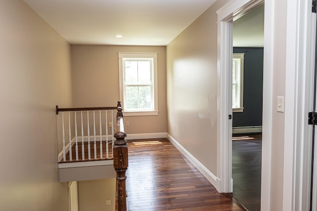 33 Webb Rd, Windham, ME 04062 - hallway featuring baseboard heating, dark wood-type flooring, and recessed lighting