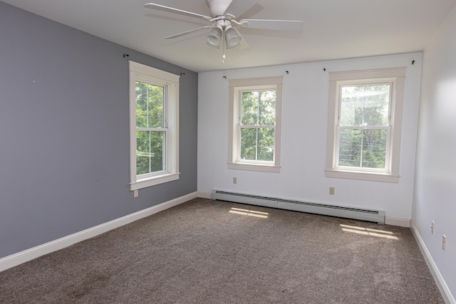 33 Webb Rd, Windham, ME 04062 - empty room featuring baseboard heating, healthy amount of natural light, carpet flooring, and a ceiling fan