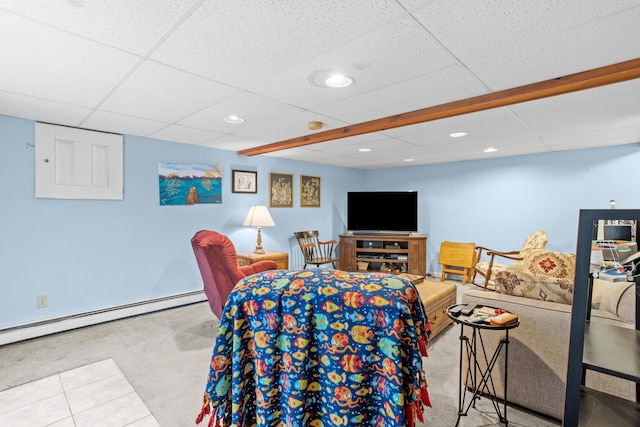 48 E Pasture Rd, Berwick, ME 03901 - carpeted living room with a drop ceiling, recessed lighting, and baseboard heating