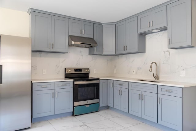 19 Mason St, Brunswick, ME 04011 - kitchen featuring appliances with stainless steel finishes, a sink, and gray cabinets