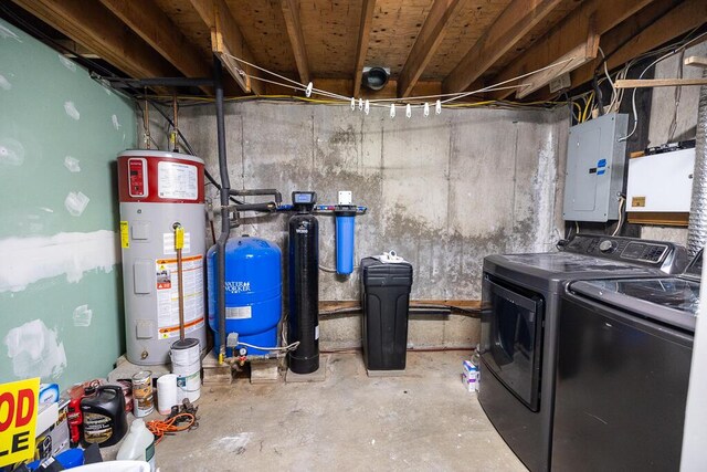 1103 Rte 135, Monmouth, ME 04259 - washroom with water heater, washing machine and dryer, and electric panel