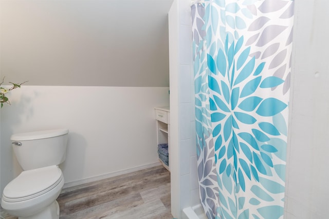 188 Old Chadbourne Rd, Lewiston, ME 04240 - bathroom with wood finished floors, toilet, and curtained shower