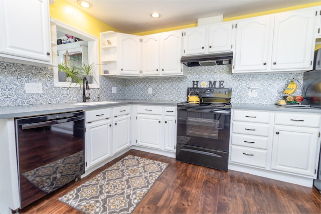 188 Old Chadbourne Rd, Lewiston, ME 04240 - kitchen featuring black appliances, under cabinet range hood, a sink, light countertops, and white cabinetry