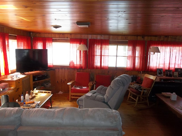 41 Hickory Ln, Alexander, ME 04694 - living room with wood finished floors, wood ceiling, and wooden walls