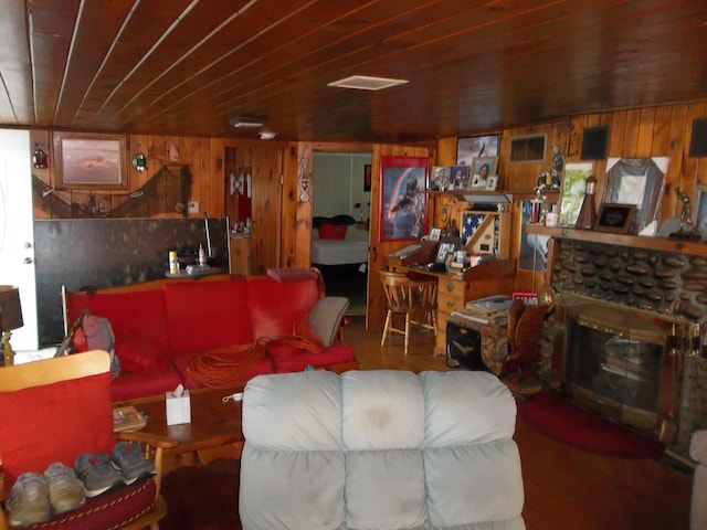 41 Hickory Ln, Alexander, ME 04694 - living area featuring wood ceiling and wooden walls